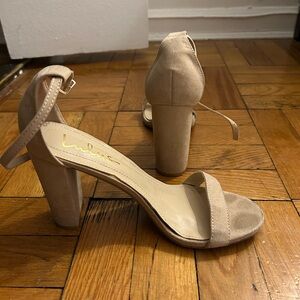 Lulu's Beige Faux Suede Block Heels